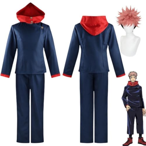 VSOVO Anime Cosplay Kostüm Für Jujutsu Kaisen Itadori Yuji Outfit Halloween Party Uniform Mit Perücke (Blue,M) von VSOVO
