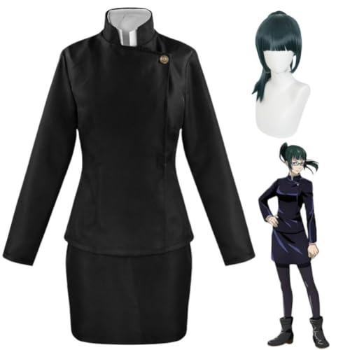 VSOVO Anime Cosplay Kostüm Für Jujutsu Kaisen Zenin Maki Outfit Halloween Party Uniform Mit Perücke (Black,XL) von VSOVO