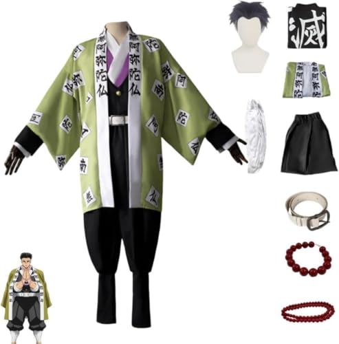 VSOVO Anime Demon Slayer Himejima Gyomei Cosplay Kostüm Halloween Party Kimono Uniform Full Set Perücke (Full Set,L) von VSOVO