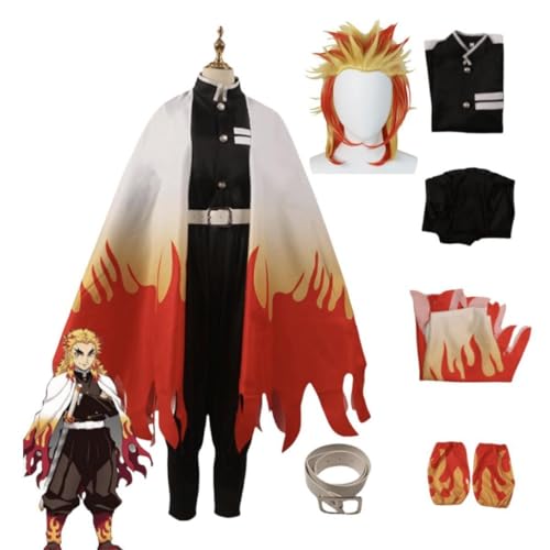 VSOVO Anime Demon Slayer Rengoku Kyoujurou Cosplay Kostüm Outfit Halloween Kimono Maid Kleid Mit Perücke (Kyoujurou,L) von VSOVO