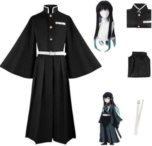 VSOVO Anime Demon Slayer Tokitou Muichirou Cosplay Kostüm Outfit Halloween Party Kimono Uniform Full Set Perücke (Full Set,L) von VSOVO