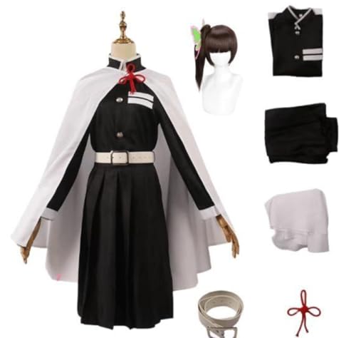 VSOVO Anime Demon Slayer Tsuyuri Kanao Cosplay Kostüm Outfit Halloween Kimono Kleid Mit Perücke Schmetterling Haar Zubehör (Green,L) von VSOVO