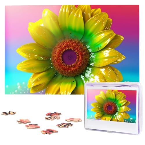 Buntes 3D-Sonnenblumen-Puzzle, 1000 Teile, Holz-Puzzle, personalisiertes Bild, Puzzle, individuelle Puzzles für Erwachsene und Hochzeiten von VTCTOASY