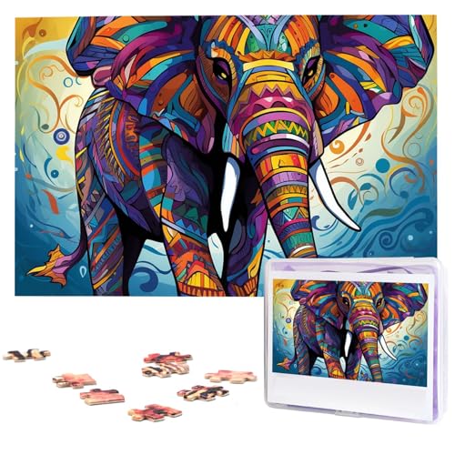 Buntes Elefanten-Puzzle, 1000 Teile, Puzzle, mit Aufbewahrungstasche für herausfordernde Fotos, Heimdekoration, 74,9 x 50 cm von VTCTOASY