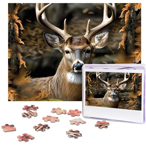 Camouflage Hirsch Puzzles 500 Teile Personalisierte Puzzles mit Aufbewahrungstasche Fotos Puzzle für Fotos Herausforderndes Bilderpuzzle für Familie Home Decor Puzzle (51,8 x 38,1 cm) von VTCTOASY