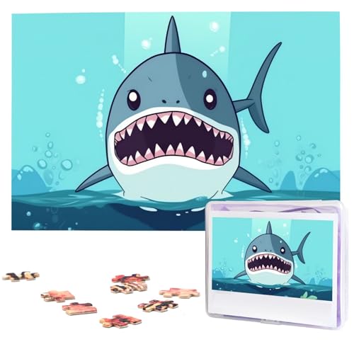 Cartoon-Hai, der im Wasser schwimmt, Puzzle, 1000 Teile, Holzpuzzle, personalisiertes Bild, Puzzle, individuelle Puzzles für Erwachsene, Hochzeit von VTCTOASY