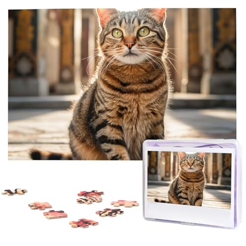 Cat on the Road Puzzles 1000 Teile Personalisierte Puzzles mit Aufbewahrungstasche, Bilder, Puzzle für Fotos, Herausforderndes Bild Puzzle für Familie, Heimdekoration, Puzzle (74,9 x 50 cm) von VTCTOASY