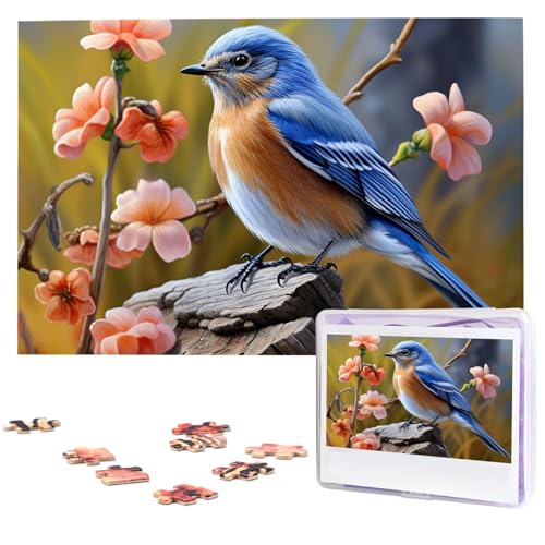 Eastern Bluebird Puzzles 1000 Teile, personalisiertes Puzzle mit Aufbewahrungstasche, Foto-Puzzle für Fotos, anspruchsvolles Bilderpuzzle für Familie, Heimdekoration, Puzzle (74,9 x 50 cm) von VTCTOASY