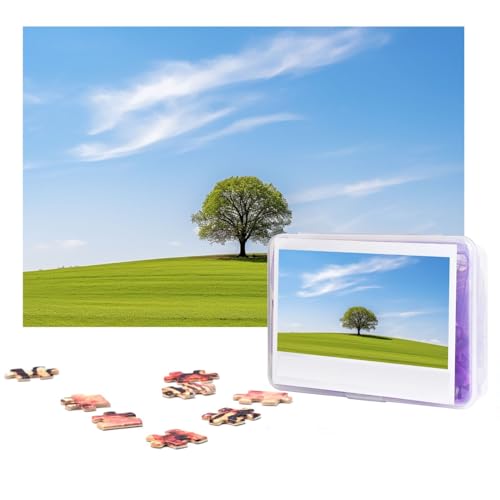 Ein Baum auf dem Gras, Puzzle, 500 Teile, personalisierbar, mit Aufbewahrungstasche, Foto-Puzzle für Fotos, anspruchsvolles Bilder-Puzzle für Familie, Heimdekoration, Puzzle (38,1 x 25,9 cm) von VTCTOASY