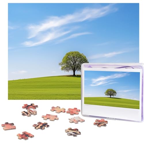 Ein Baum auf dem Gras, Puzzle, 500 Teile, personalisierbar, mit Aufbewahrungstasche, Foto-Puzzle für Fotos, anspruchsvolles Bilderpuzzle für Familie, Heimdekoration, Puzzle (51,8 x 38,1 cm) von VTCTOASY