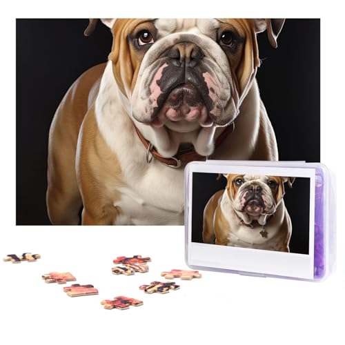 Englische Bulldogge Puzzles 500 Teile, personalisiertes Puzzle mit Aufbewahrungstasche, Foto-Puzzle für Fotos, anspruchsvolles Bilderpuzzle für Familie, Heimdekoration, Puzzle (38,1 x 25,9 cm) von VTCTOASY