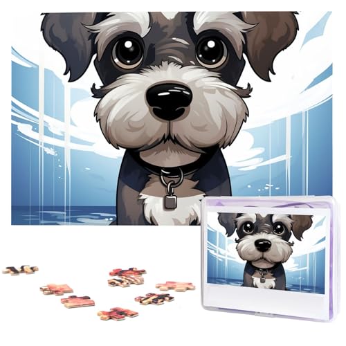 Entzückende Schnauzer-Puzzles, 1000 Teile, personalisiertes Puzzle mit Aufbewahrungstasche, Foto-Puzzle für Fotos, anspruchsvolles Bild, Puzzle, Heimdekoration, Puzzle (74,9 x 50 cm) von VTCTOASY