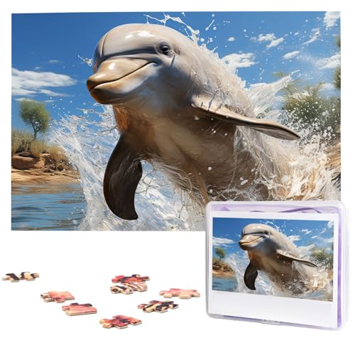 Es gibt ein Delfin-Spring-Puzzle, 1000-teiliges Holz-Puzzle, personalisiertes Bild, Puzzle, individuelle Puzzles für Erwachsene und Hochzeiten von VTCTOASY