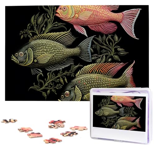 Fisch-Puzzles 1000 Teile, personalisiertes Puzzle mit Aufbewahrungstasche, Foto-Puzzle für Fotos, anspruchsvolles Bilderpuzzle für Familie, Heimdekoration, Puzzle (74,9 x 50 cm) von VTCTOASY