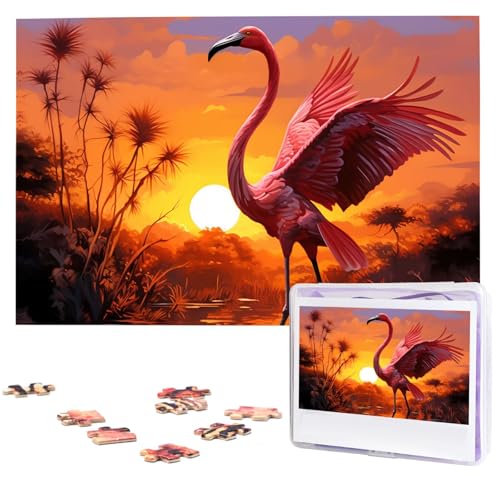 Flamingo-Sonnenuntergang-Puzzle, 1000 Teile, Holz-Puzzle, personalisiertes Bild, Puzzle, individuelle Puzzles für Erwachsene, Hochzeit von VTCTOASY