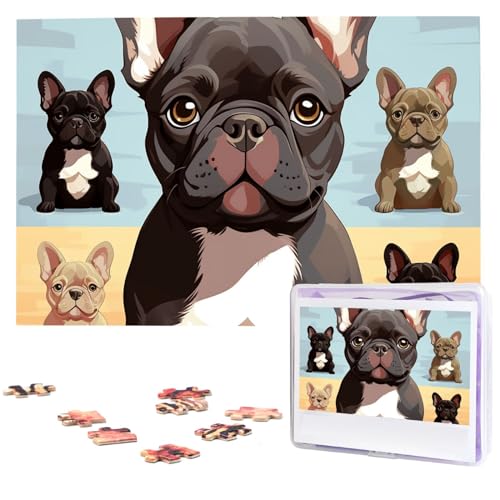 Französische Bulldogge, niedliche Puzzles, 1000 Teile, personalisiertes Puzzle mit Aufbewahrungstasche, Foto-Puzzle für Fotos, herausforderndes Bild, Puzzle, Heimdekoration, Puzzle (74,9 x 50 cm) von VTCTOASY