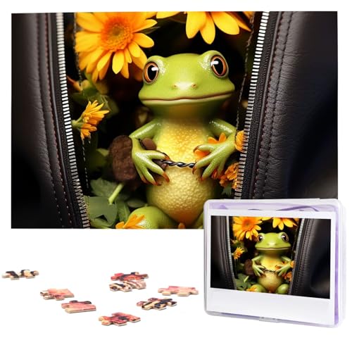 Frosch sitzender Reißverschluss Puzzle 1000 Teile Holzpuzzle Personalisiertes Bildpuzzle Benutzerdefinierte Puzzles für Erwachsene Hochzeit von VTCTOASY