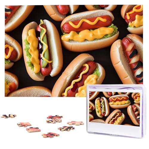 Fun Food Hot Dogs Puzzle, 1000 Teile, Holzpuzzle, personalisiertes Bild, Puzzle, individuelle Puzzles für Erwachsene Hochzeit von VTCTOASY