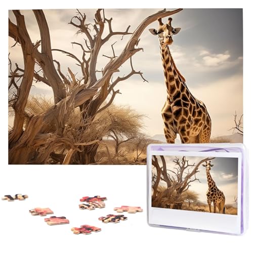 Giraffe im Schatten Puzzles 1000 Teile, personalisiertes Puzzle mit Aufbewahrungstasche, Foto-Puzzle für Fotos, anspruchsvolles Bilderpuzzle für Familie, Heimdekoration, Puzzle (74,9 x 50 cm) von VTCTOASY