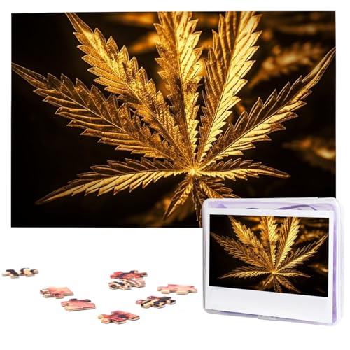 Goldenes Cannabis-Puzzle, 1000 Teile, Holz-Puzzle, personalisiertes Bild, Puzzle, individuelle Puzzles für Erwachsene, Hochzeit von VTCTOASY