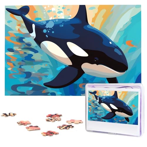 Handgezeichnete Wal-Puzzles, 1000 Teile, personalisierte Puzzles mit Aufbewahrungstasche, Foto-Puzzle für Fotos, anspruchsvolles Bilderpuzzle für Familie, Heimdekoration, Puzzle (74,9 x 50 cm) von VTCTOASY