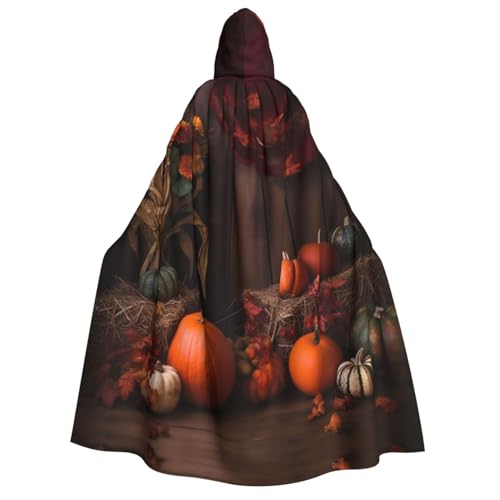 Herbst-Kürbis-Druck, Kapuzenumhang, Zauberer-Tunika, Halloween, Umhang, Cosplay-Kostüm für Damen, Schwarz, Einheitsgröße von VTCTOASY