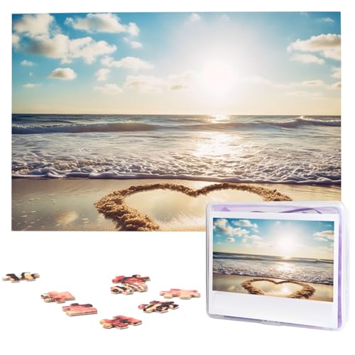 Herzform Romantische Strandpuzzles 1000 Stück Personalisierte Puzzle mit Aufbewahrungstasche Bilder Puzzle für Fotos Herausfordernde Foto Puzzle für Familie Heimdekoration Puzzle (74,9 cm * 50 cm) von VTCTOASY