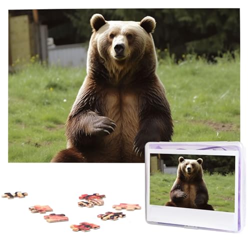 Hi Bear Sit on The Lawn Jigsaw Puzzle 1000 Piece Wooden Jigsaw Puzzles Personalized Picture Puzzle Custom Jigsaw Puzzles for Adult Wedding von VTCTOASY