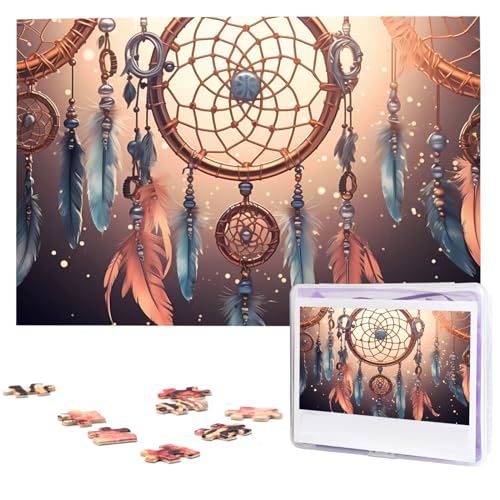 Indianer-Traumfänger-Puzzle, 1000 Teile, personalisiertes Puzzle mit Aufbewahrungstasche, Foto-Puzzle für Fotos, anspruchsvolles Bilderpuzzle für Familie, Heimdekoration, Puzzle (74,9 x 50 cm) von VTCTOASY