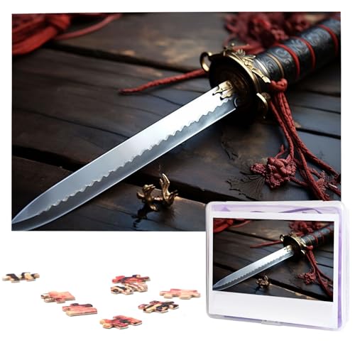 Japan Samurai Schwert Puzzles 1000 Teile Personalisierte Puzzles mit Aufbewahrungstasche Fotos Puzzle für Fotos Herausforderndes Bilderpuzzle Wohnkultur Puzzle (74,9 x 50 cm) von VTCTOASY