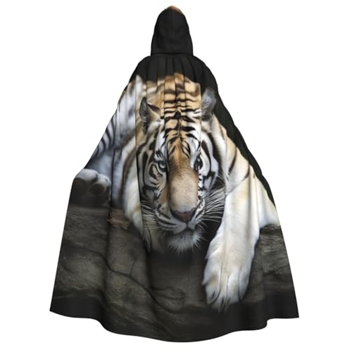 Kapuzenumhang mit Tiger, liegend auf Felsen, Zauberer-Tunika, Halloween-Umhang, Cosplay-Kostüm für Damen, Schwarz, Einheitsgröße, Schwarz, EinheitsgröÃŸe von VTCTOASY