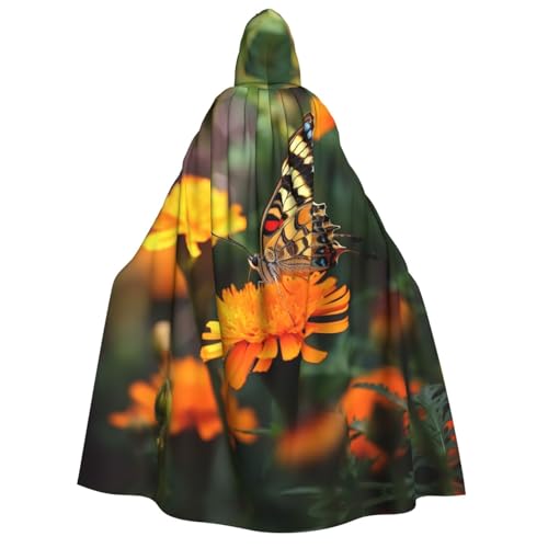 Kapuzenumhang mit Wildblumen-Schmetterlings-Druck, Zauberer-Tunika, Halloween, Cosplay, Kostüm für Damen, Schwarz, Einheitsgröße von VTCTOASY