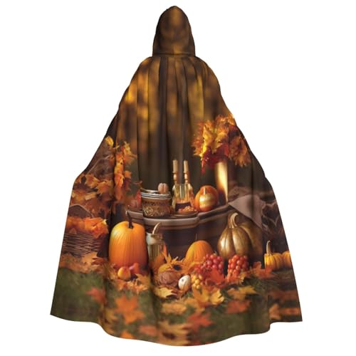 Kapuzenumhang mit goldenem Herbstdruck, Zauberer-Tunika, Halloween, Cosplay, Kostüm für Damen, Schwarz, Einheitsgröße von VTCTOASY