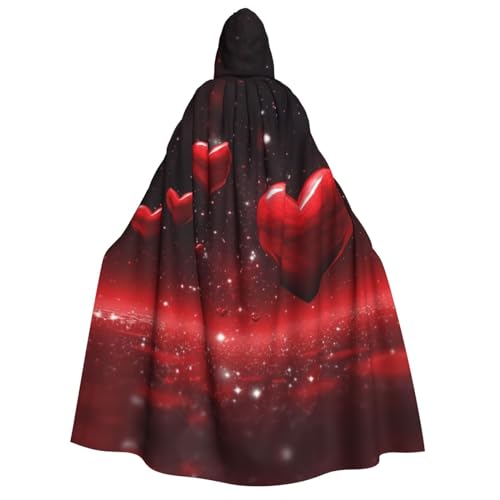 Kapuzenumhang mit roten Herzen, Weltraum-Liebe-Druck, Zauberer-Tunika, Halloween-Umhang, Cosplay-Kostüm für Damen, Schwarz, Einheitsgröße von VTCTOASY