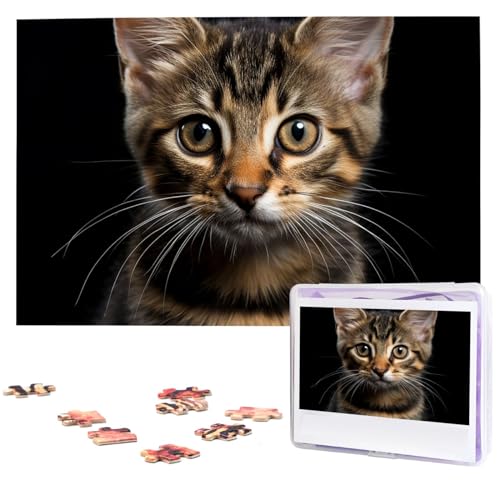 Katzengesicht-Nahaufnahme-Puzzle, 1000 Teile, personalisiertes Puzzle mit Aufbewahrungstasche, Foto-Puzzle für Fotos, anspruchsvolles Bilderpuzzle für Familie, Heimdekoration, Puzzle (74,9 x 50 cm) von VTCTOASY