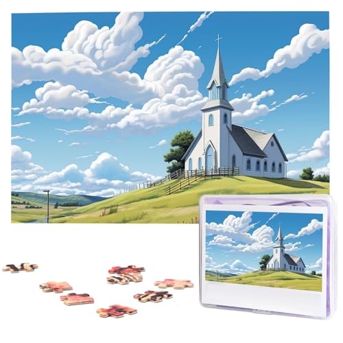 Kirche auf den Prärie-Puzzles, 1000 Teile, Personalisierte Puzzles mit Aufbewahrungstasche, Fotos, Puzzle für Fotos, herausforderndes Bilderpuzzle für Familie, Heimdekoration, Puzzle (74,9 cm x 50 cm) von VTCTOASY