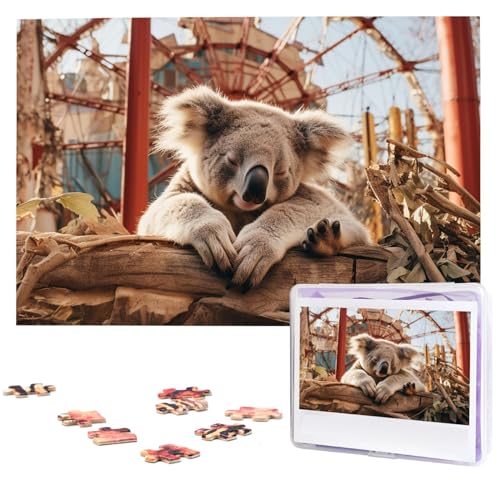 Koala im Vergnügungspark – personalisiertes 1000-teiliges Puzzle-Set mit Aufbewahrungstasche – herausforderndes Foto-Puzzle für Familiendekoration (74,9 x 50 cm) von VTCTOASY