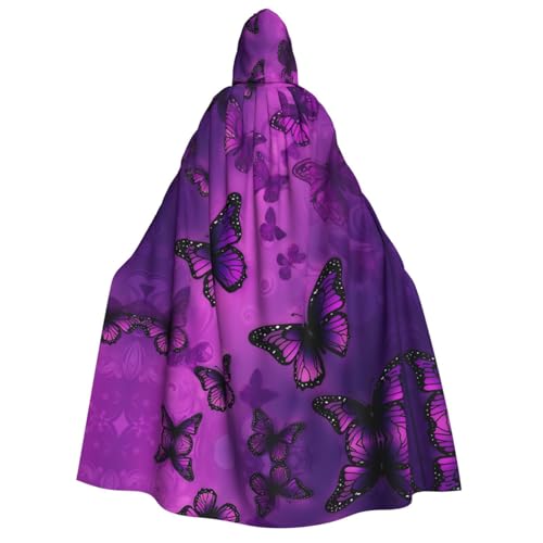 Lila Schmetterling Druck Kapuzenumhang Umhang Zauberer Tunika Halloween Umhang Cosplay Kostüm für Damen, Schwarz, Einheitsgröße, Schwarz, EinheitsgröÃŸe von VTCTOASY