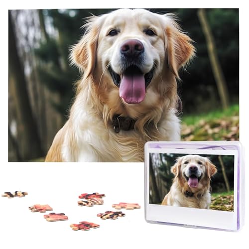 Lustige Golden Retriever Puzzles 1000 Teile, personalisiertes Puzzle mit Aufbewahrungstasche, Foto-Puzzle für Fotos, anspruchsvolles Bilderpuzzle für Familie, Heimdekoration, Puzzle (74,9 x 50 cm) von VTCTOASY