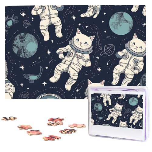 Niedliche Katze Astronauten Puzzle 1000 Stück Personalisierte Legepuzzles mit Aufbewahrungstasche Bilder Puzzle für Fotos Herausfordernde Foto Puzzle für Familie Heimdekoration Puzzle (74,9 cm x 50 von VTCTOASY