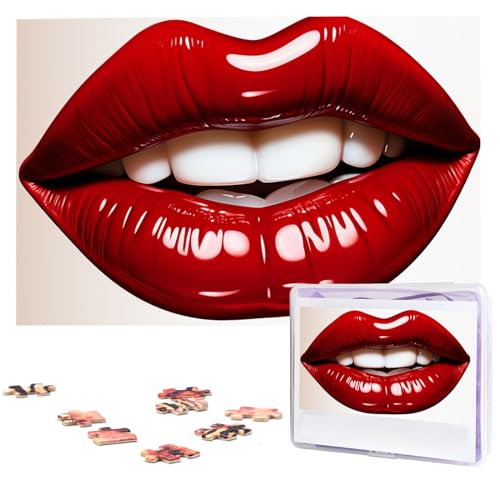 Niedliche grafische rote Lippen, Puzzle, 1000 Teile, personalisiertes Puzzle mit Aufbewahrungstasche, Foto-Puzzle für Fotos, anspruchsvolles Bild, Puzzle, Heimdekoration, Puzzle (74,9 x 50 cm) von VTCTOASY