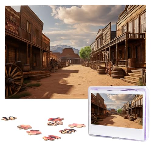 Old Wild West Cowboy Town Puzzle 1000 Teile Holz Puzzle Personalisiertes Bild Puzzle Custom Jigsaw Puzzles für Erwachsene Hochzeit von VTCTOASY