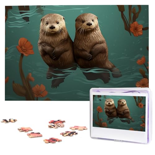 Otters in Love Puzzle, 1000 Teile, Holzpuzzle, personalisiertes Bild, Puzzle, individuelle Puzzles für Erwachsene, Hochzeit von VTCTOASY