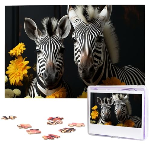 Paar Sonnenblumen- und Zebra-Puzzle, 1000 Teile, Holzpuzzle, personalisiertes Bild, Puzzle, individuelle Puzzles für Erwachsene, Hochzeit von VTCTOASY