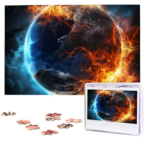 Planet Ice and Fire Jigsaw Puzzle 1000 Piece Wooden Jigsaw Puzzles Personalized Picture Puzzle Custom Jigsaw Puzzles for Adult Wedding von VTCTOASY