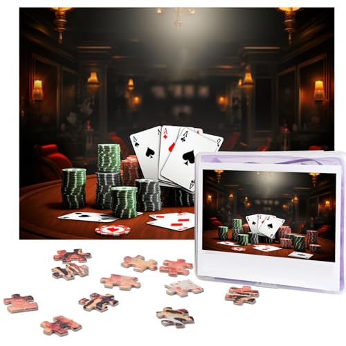 Poker-Turnier-Puzzle, 500 Teile, personalisiertes Puzzle mit Aufbewahrungstasche, Foto-Puzzle für Fotos, anspruchsvolles Bilder-Puzzle für Familie, Heimdekoration, Puzzle (51,8 x 38,1 cm) von VTCTOASY