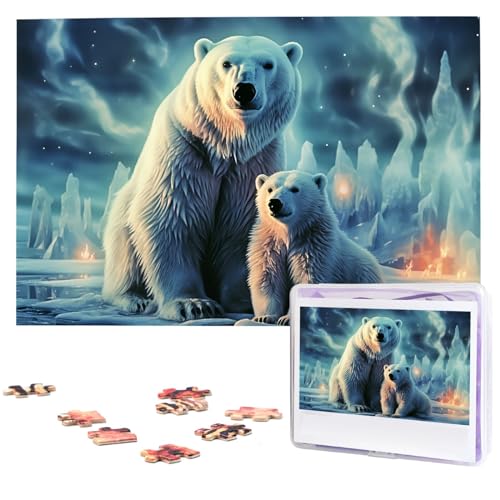 Polar Bears Northern Lights Puzzles 1000 Stück Personalisierte Puzzles mit Aufbewahrungstasche Bilder Puzzle für Fotos Herausfordernde Foto Puzzle Wohnkultur Puzzle (74,9 cm x 50 cm) von VTCTOASY