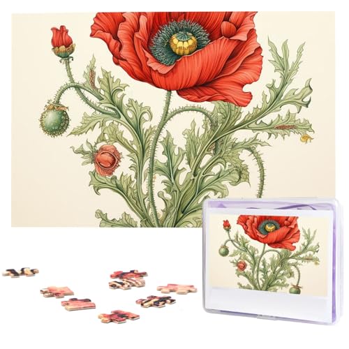 Poppy Painting Puzzles 1000 Teile Personalisierte Puzzles mit Aufbewahrungstasche Fotos Puzzle für Fotos Herausforderndes Bilderpuzzle für Familie Home Decor Jigsaw (74,9 x 50 cm) von VTCTOASY