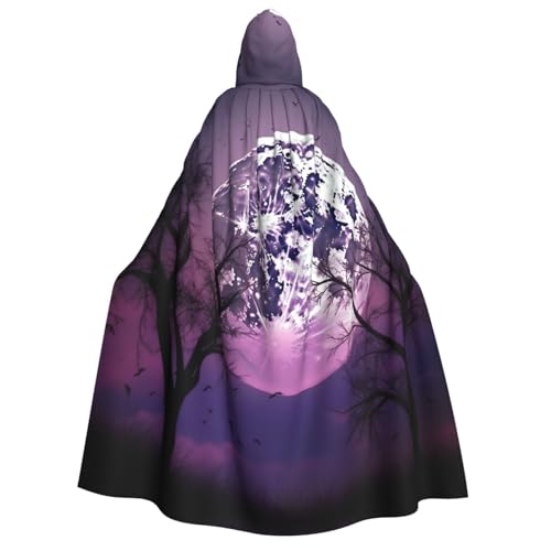 Purple Moon Night Sky Print Hooded Cloak Cape Wizard Tunic Halloween Cloak Cosplay Costume for Women, Black, One Size, Schwarz, EinheitsgröÃŸe von VTCTOASY