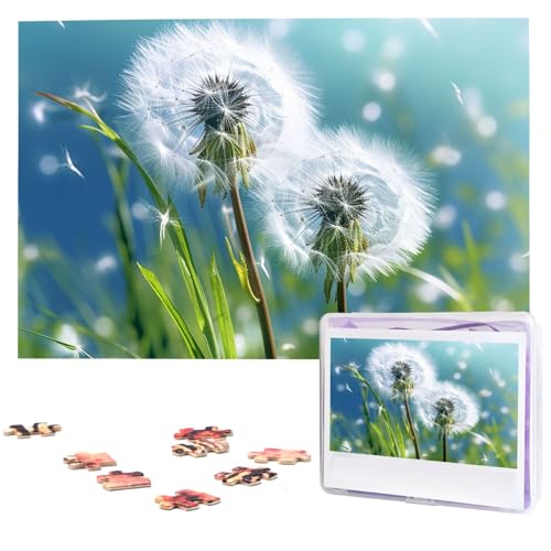 Pusteblumen- und Gras-Puzzles, 1000 Teile, personalisiertes Puzzle mit Aufbewahrungstasche, Foto-Puzzle für Fotos, anspruchsvolles Bilderpuzzle für Familie, Heimdekoration, Puzzle (74,9 x 50 cm) von VTCTOASY